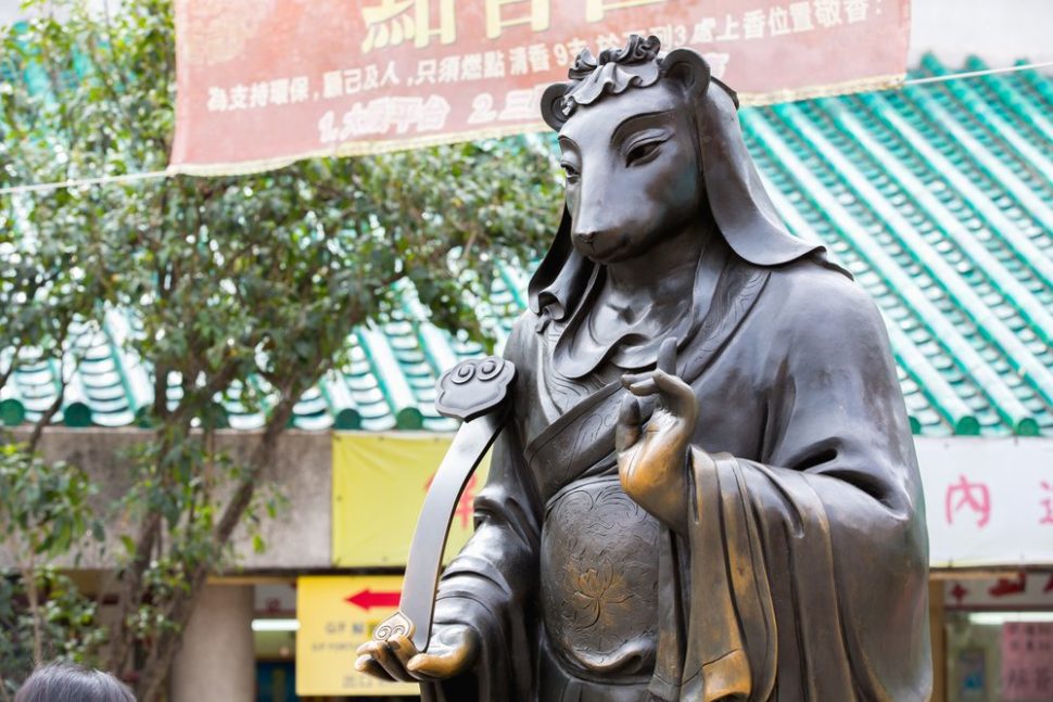 Hong Kong, China | December 14, 2015 | Chinese Zodiac Bronze Rat Statue at Sik Sik Yuen Wong Tai Sin Temple | 2p2play | Shutterstock.com