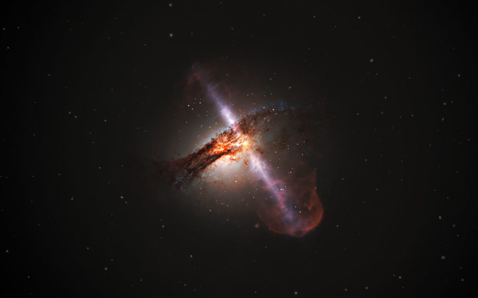 An artist's illustration of highspeed jets coming from a massive blackhole. | ESA/Hubble, L. Calçada (ESO) | spacetelescope.org